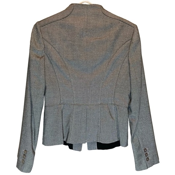 White House Black Market Blazer Size 0 Career Work Jacket Gray Ruffle Trim - Picture 2 of 15
